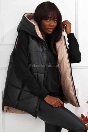 Dwustronna kamizelka LaDonna Nu czarno beżowa w Selavifashion.pl