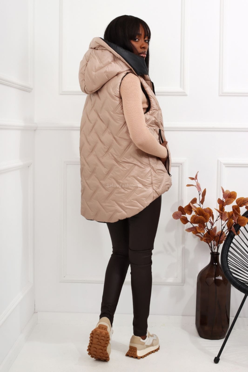 Dwustronna kamizelka LaDonna Nu czarno beżowa w Selavifashion.pl