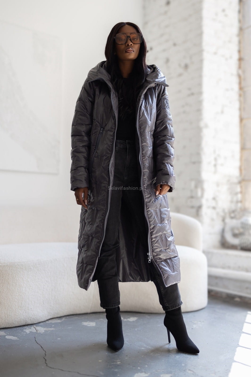 Długa ocieplana kurtka z kapturem LaDonna szara w Selavifashion.pl