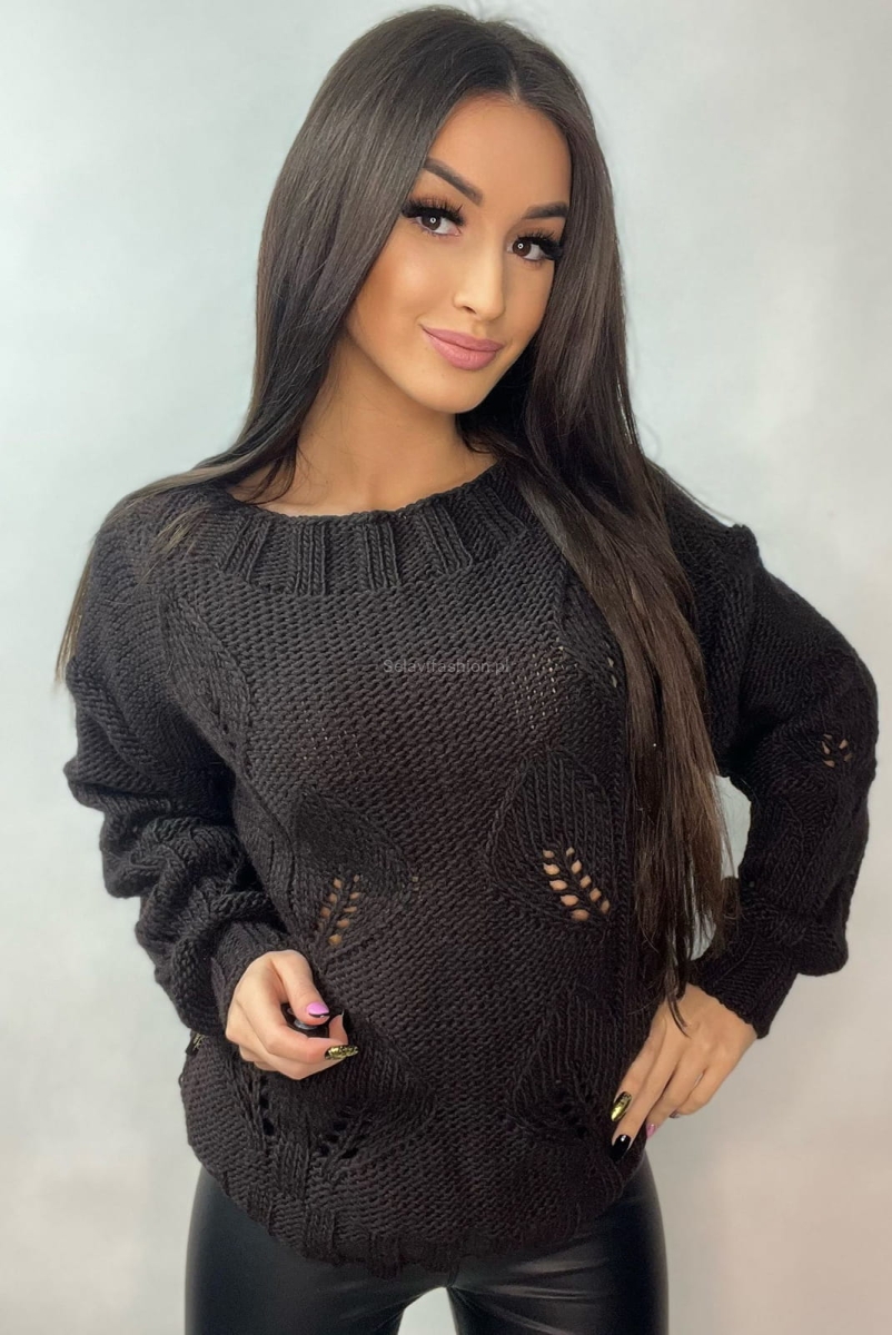 Ażurowy sweter Minouu brązowy w Selavifashion.pl