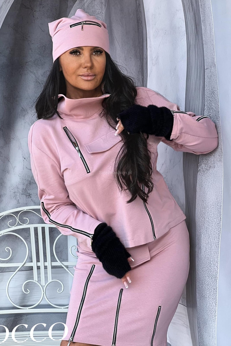 Komplet bluza spódnica i czapka z ozdobnymi suwakami Zocco w Selavifashion.pl