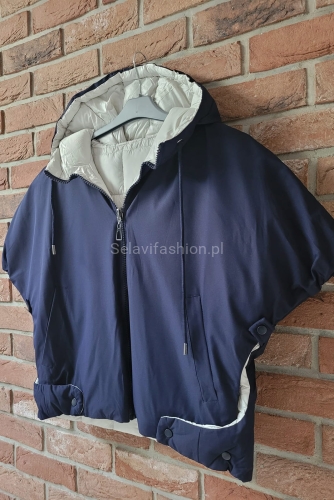 Dwustronna kamizelka z kapturem Minouu granatowa w Selavifashion.pl