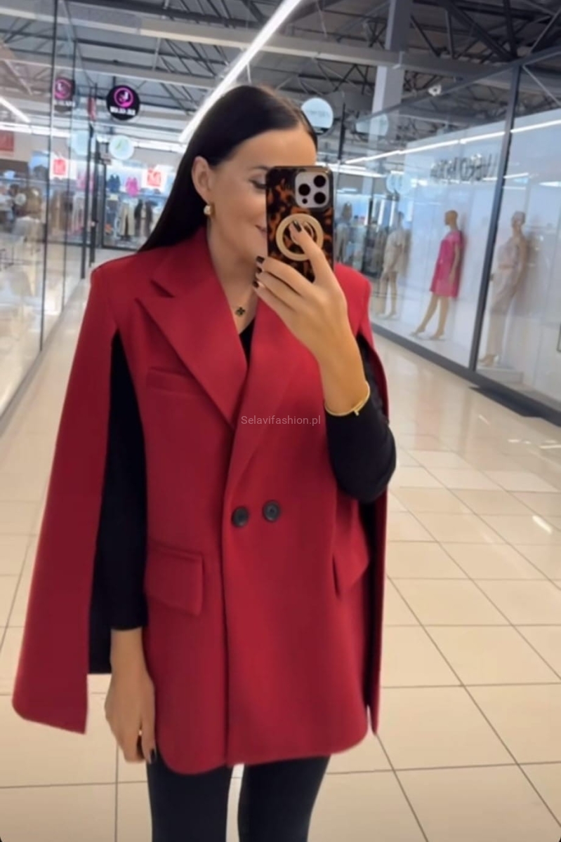 Płaszcz marynarka bez rękawów Batman LaMilla bordowy w Selavifashion.pl