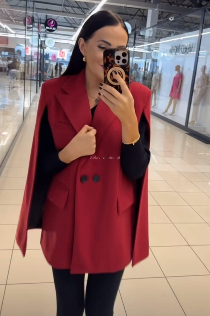 Płaszcz marynarka bez rękawów Batman LaMilla bordowy w Selavifashion.pl