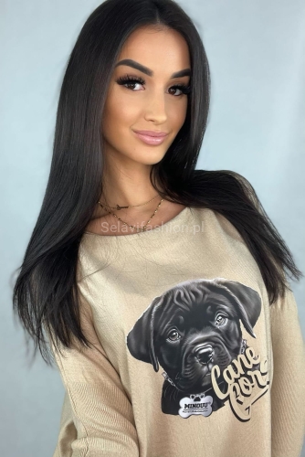 Bluzka swetrowa z długim rękawem Cane Corso Minouu beżowa w Selavifashion.pl