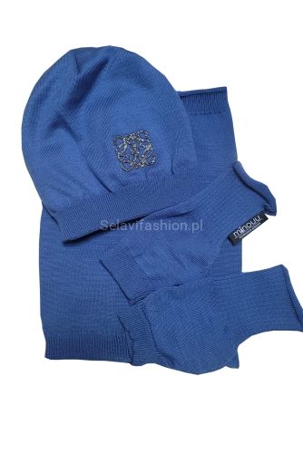 Komplet czapka komin i rękawiczki Minouu niebieski w Selavifashion.pl