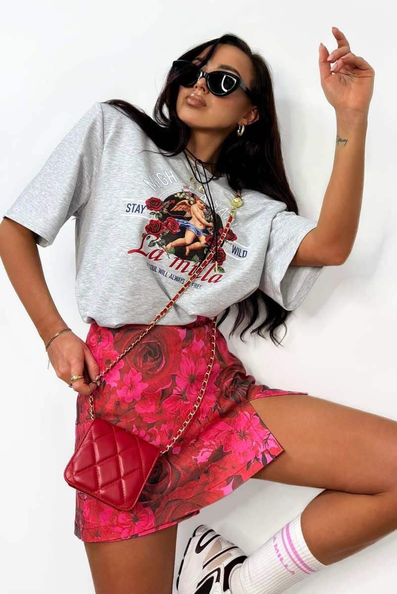 Spódniczko spodenki w kwiaty róże LaMilla fuksja w Selavifashion.pl