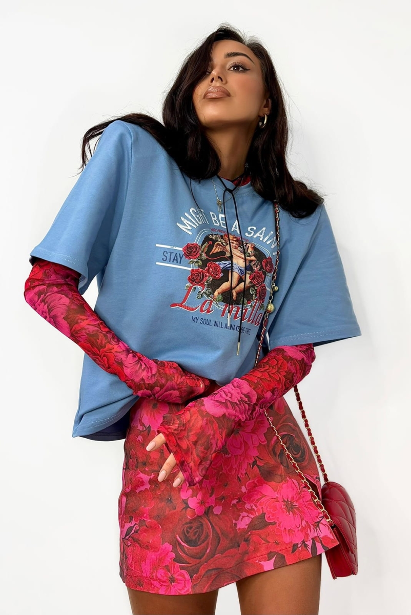 Spódniczko spodenki w kwiaty róże LaMilla fuksja w Selavifashion.pl