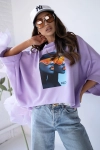 Bluzka Kimono z nadrukiem Faces  Miss City Official fioletowa