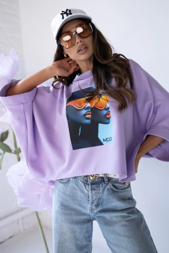 Bluzka Kimono z nadrukiem Faces Miss City Official fioletowa