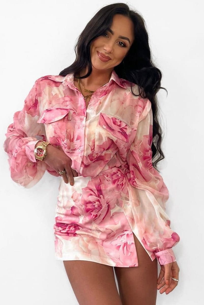 Koszula w kwiaty ROSE pastelowe kolory LaMilla   