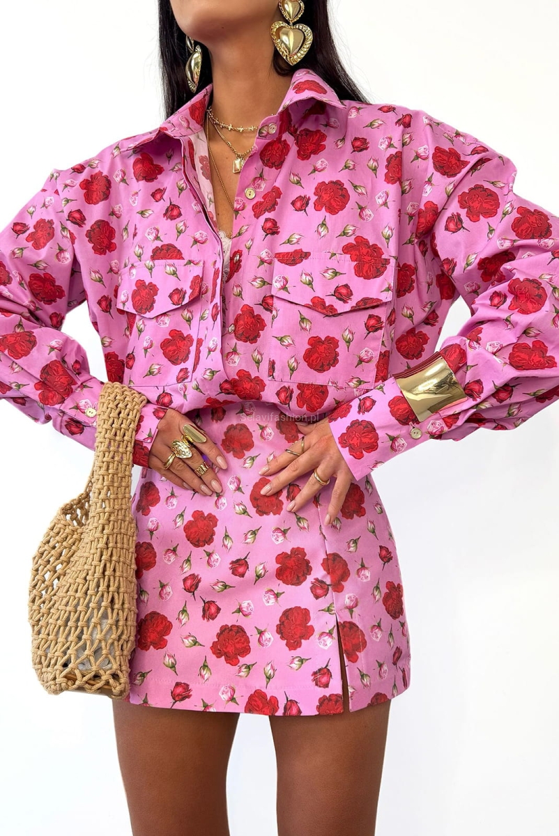 Spódniczko spodenki w małe róże LaMilla różowe w Selavifashion.pl