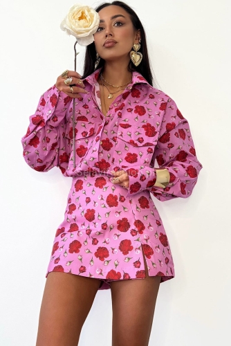 Spódniczko spodenki w małe róże LaMilla różowe w Selavifashion.pl