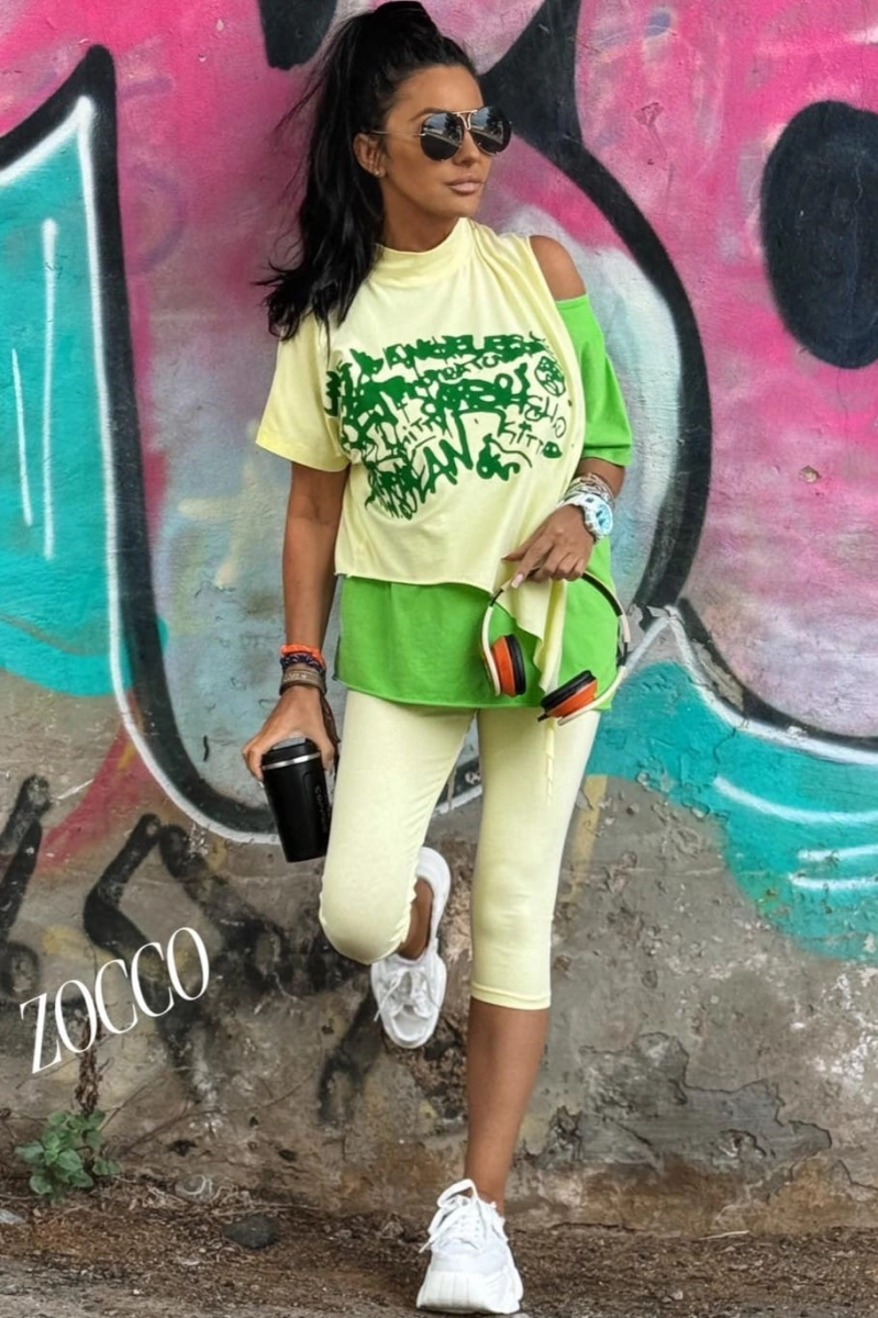 Trzyczęściowy komplet tunika i legginsy Zocco zielony w Selavifashion.pl