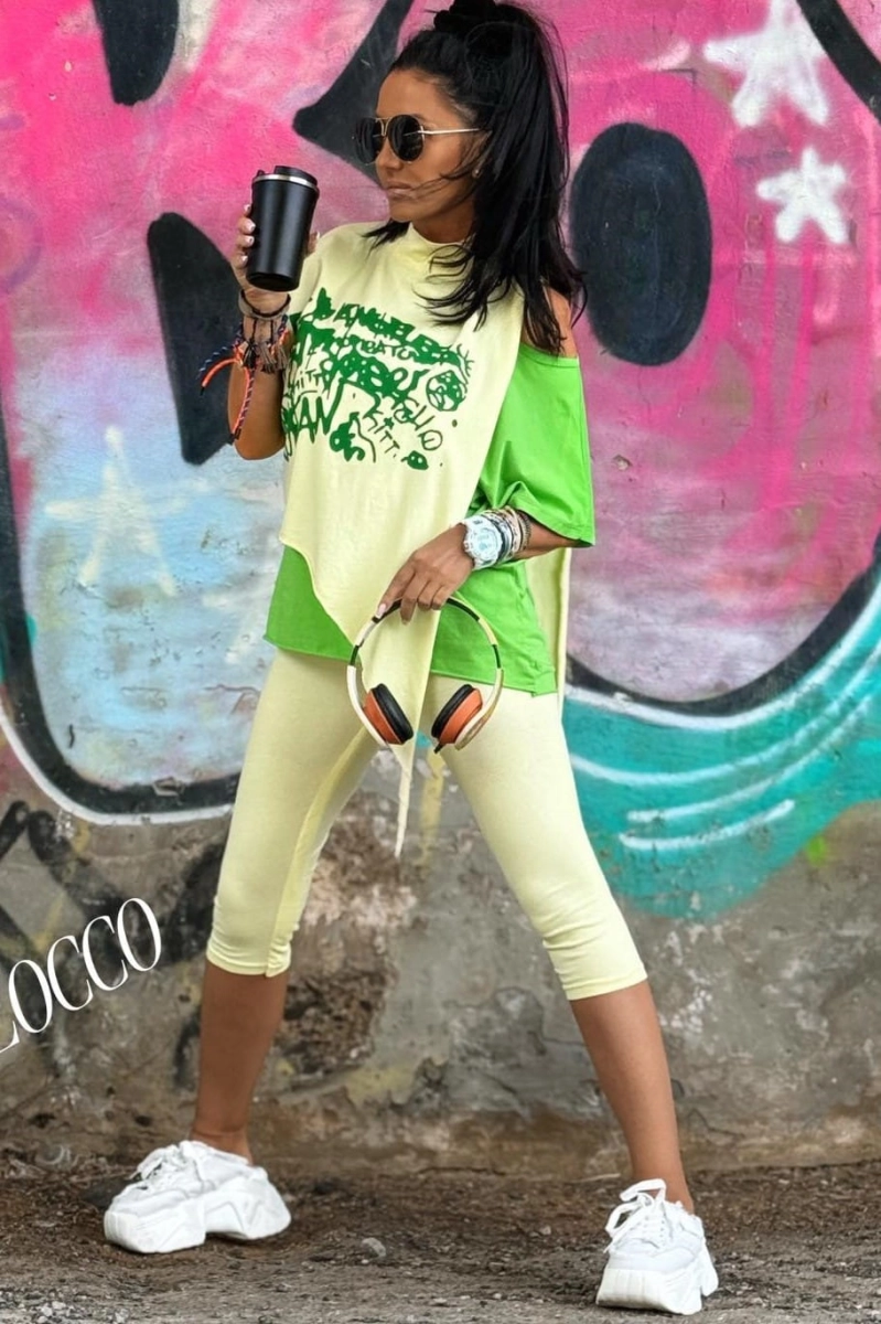 Trzyczęściowy komplet tunika i legginsy Zocco zielony w Selavifashion.pl