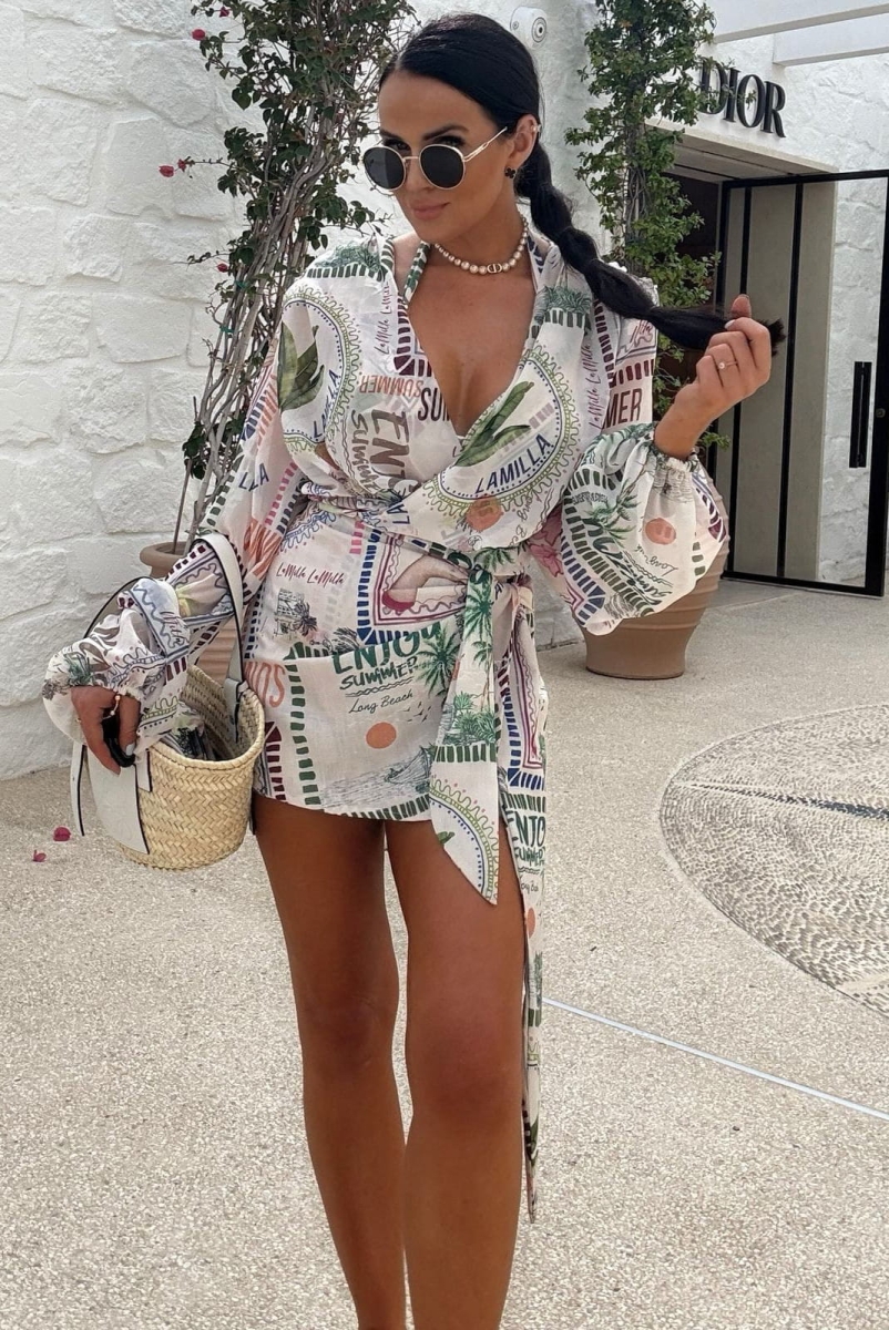 Spódniczko spodenki Vacation z wiązaniem LaMilla kremowe w Selavifashion.pl