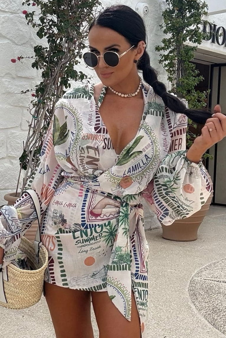 Spódniczko spodenki Vacation z wiązaniem LaMilla kremowe w Selavifashion.pl