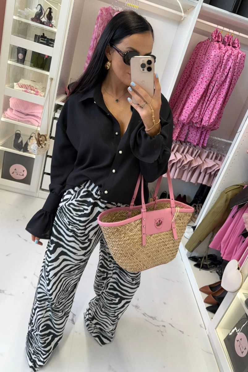 Lniane szerokie spodnie Zebra LaMilla biało czarne w Selavifashion.pl