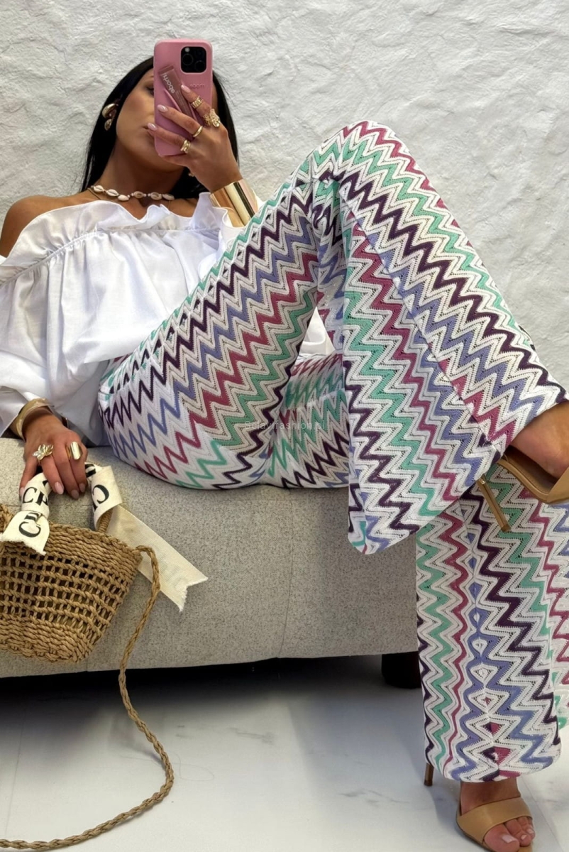 Ażurowe spodnie dzwony ciemne LaMilla wielokolorowe