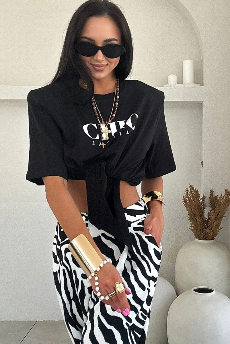 Lniane szerokie spodnie Zebra LaMilla biało czarne w Selavifashion.pl
