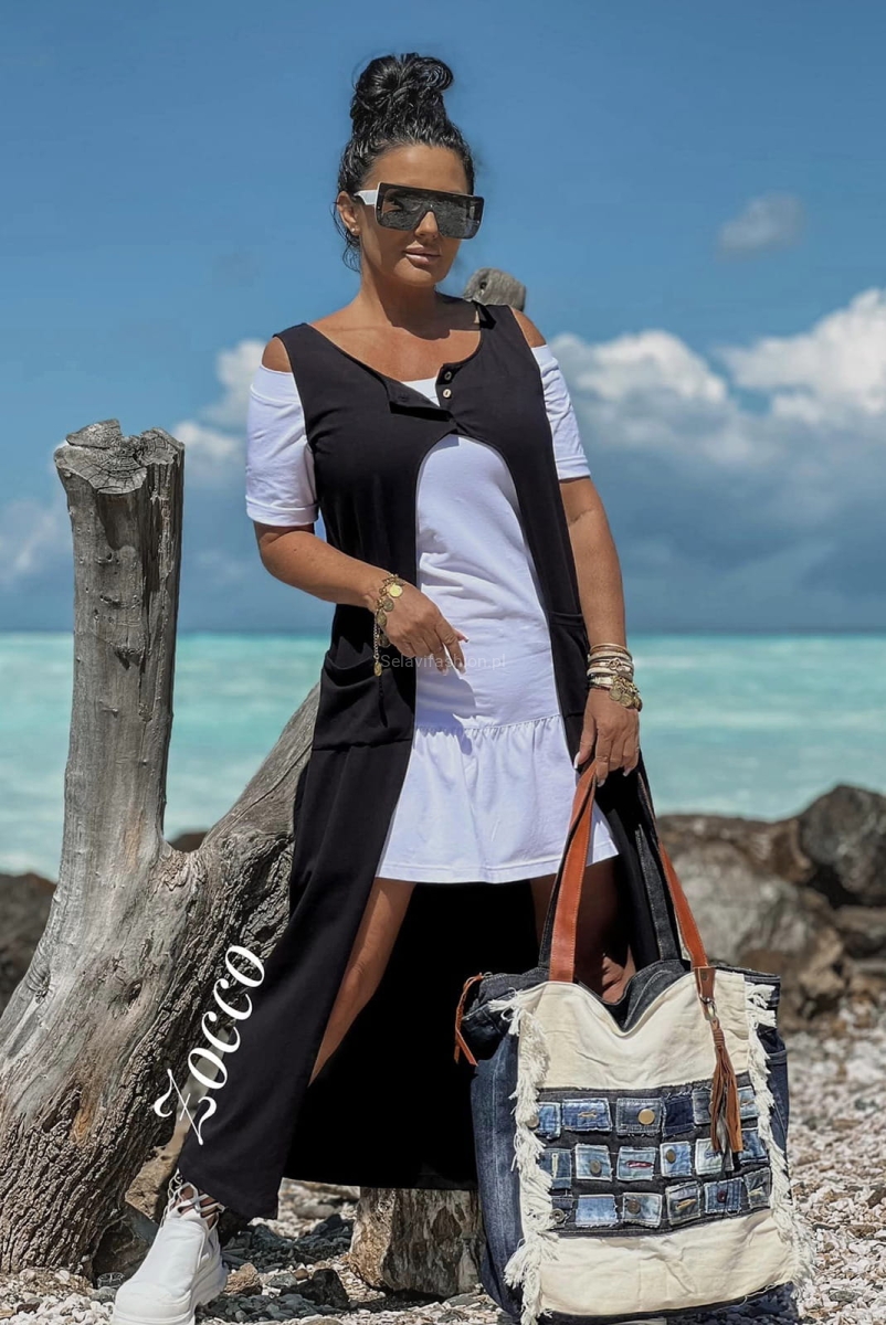 Komplet bliźniak z bawełny sukienka i kamizelka Zocco czarny w Selavifashion.pl