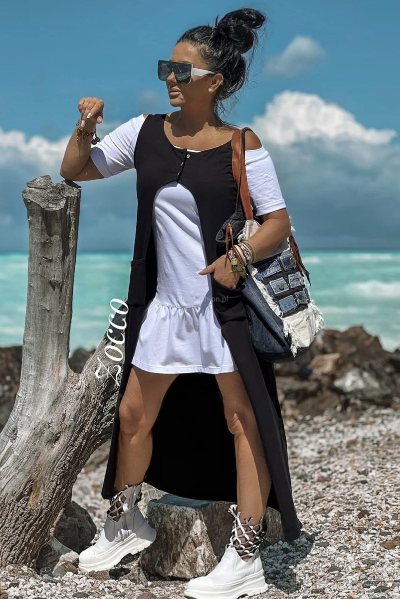 Komplet bliźniak z bawełny sukienka i kamizelka Zocco czarny w Selavifashion.pl