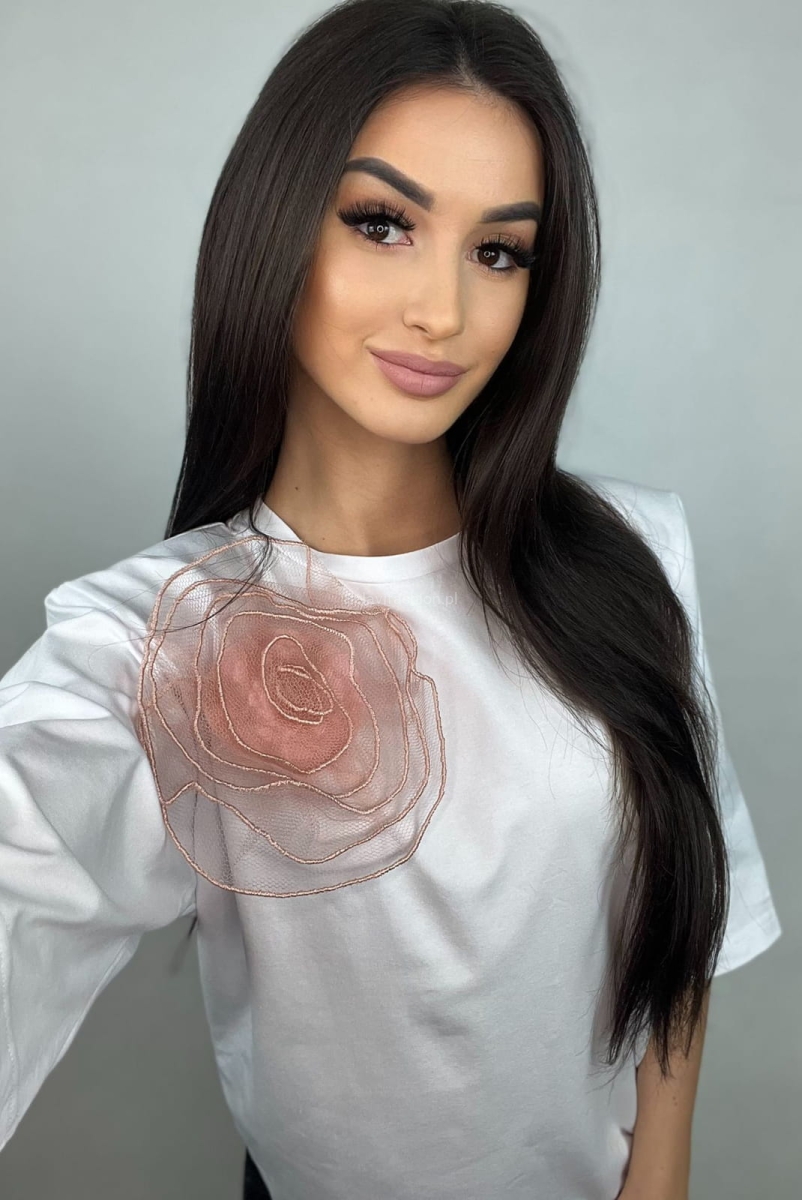 T-shirt bluzka All z kwiatem LaMilla biała w Selavifashion.pl