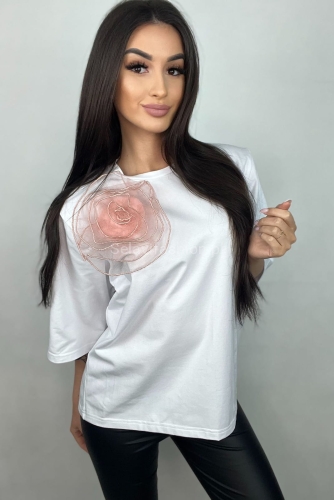 T-shirt bluzka All z kwiatem LaMilla biała w Selavifashion.pl