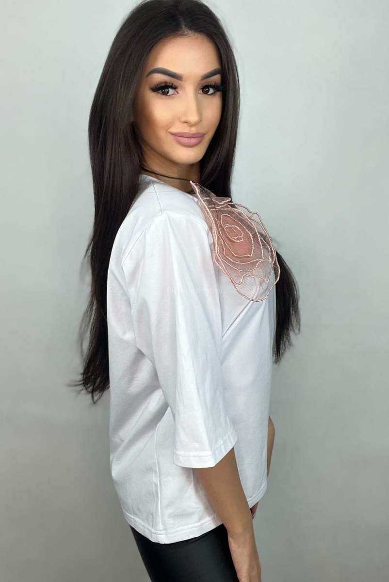 T-shirt bluzka All z kwiatem LaMilla biała w Selavifashion.pl