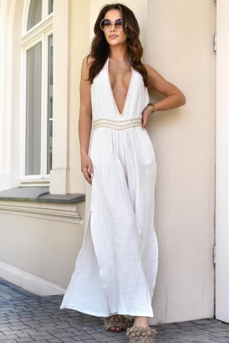 Muślinowy kombinezon El Fuerte z warkoczem Miss City Official biały w Selavifashion.pl