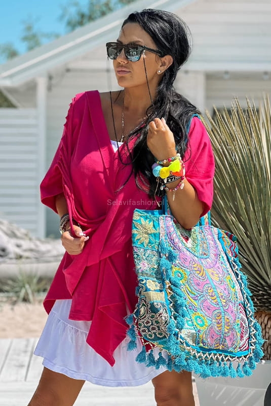 Komplet tunika sukienka przeplatana Zocco fuksja w Selavifashion.pl