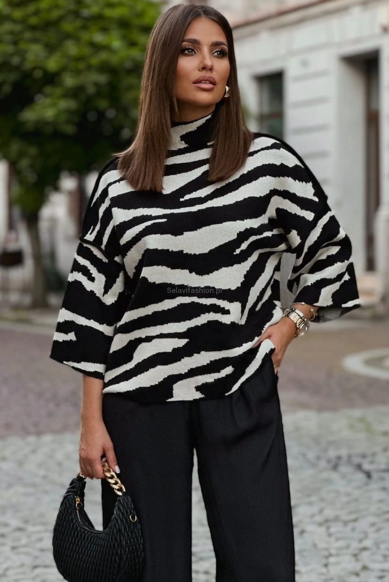 Klasyczny sweter elegancki Zebra LaBalancia biała w Selavifashion.pl