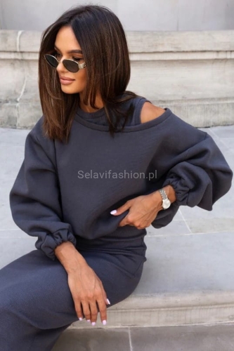 Komplet swetrowy bluza i sukienka na ramiączka CLOUD LaBalancia grafitowy w Selavifashion.pl