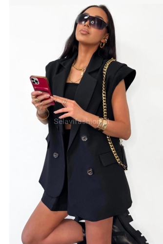 kamizelka z poszerzonymi ramionami w kolorze czarnym