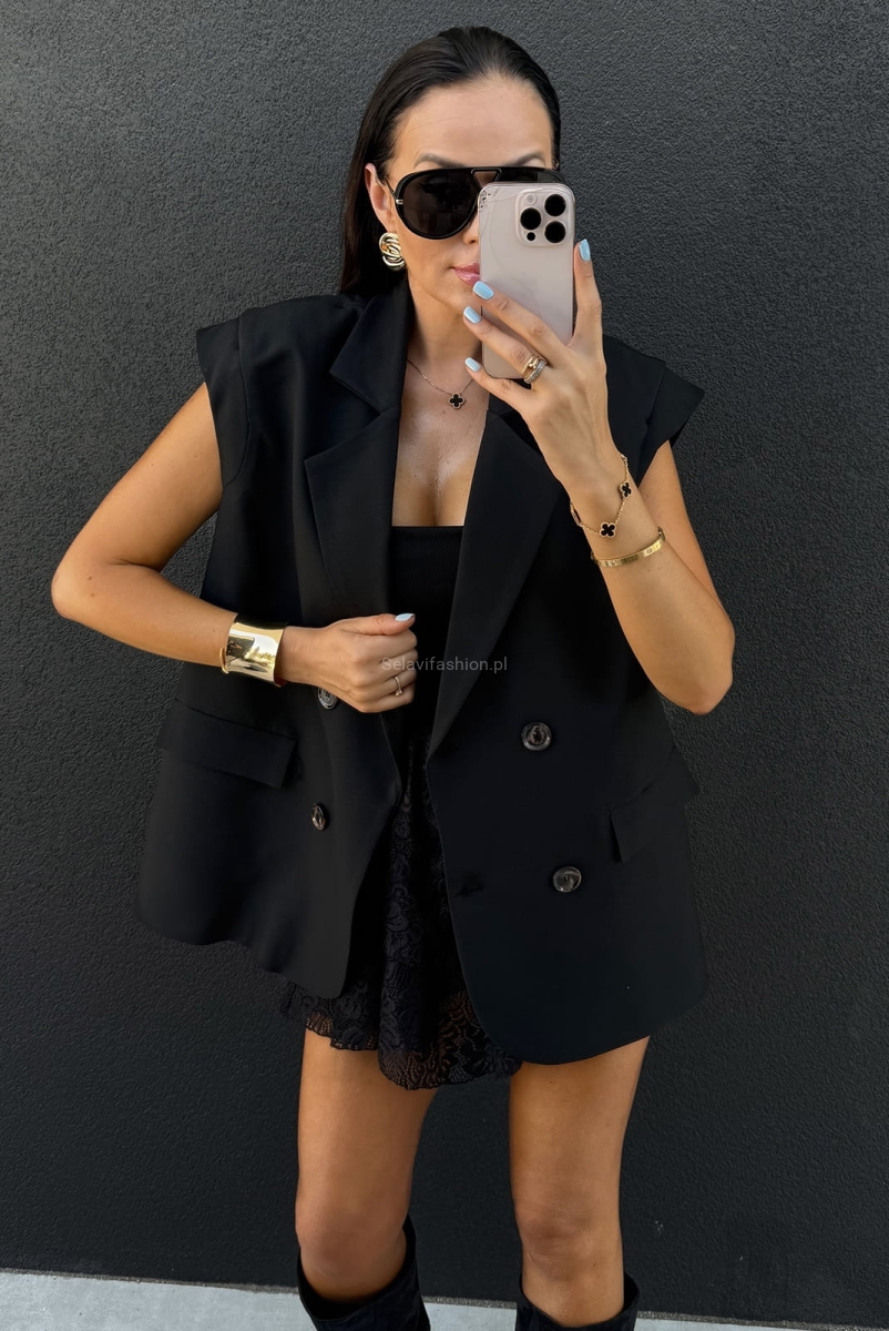 kamizelka z poszerzonymi ramionami w kolorze czarnym