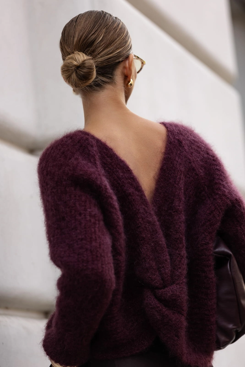 Sweter moherowy z supełkiem Yarn bordowy
