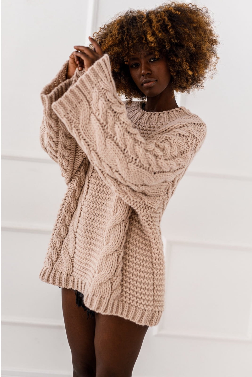 Sweter Warkocz o grubym splocie Miss City beżowy