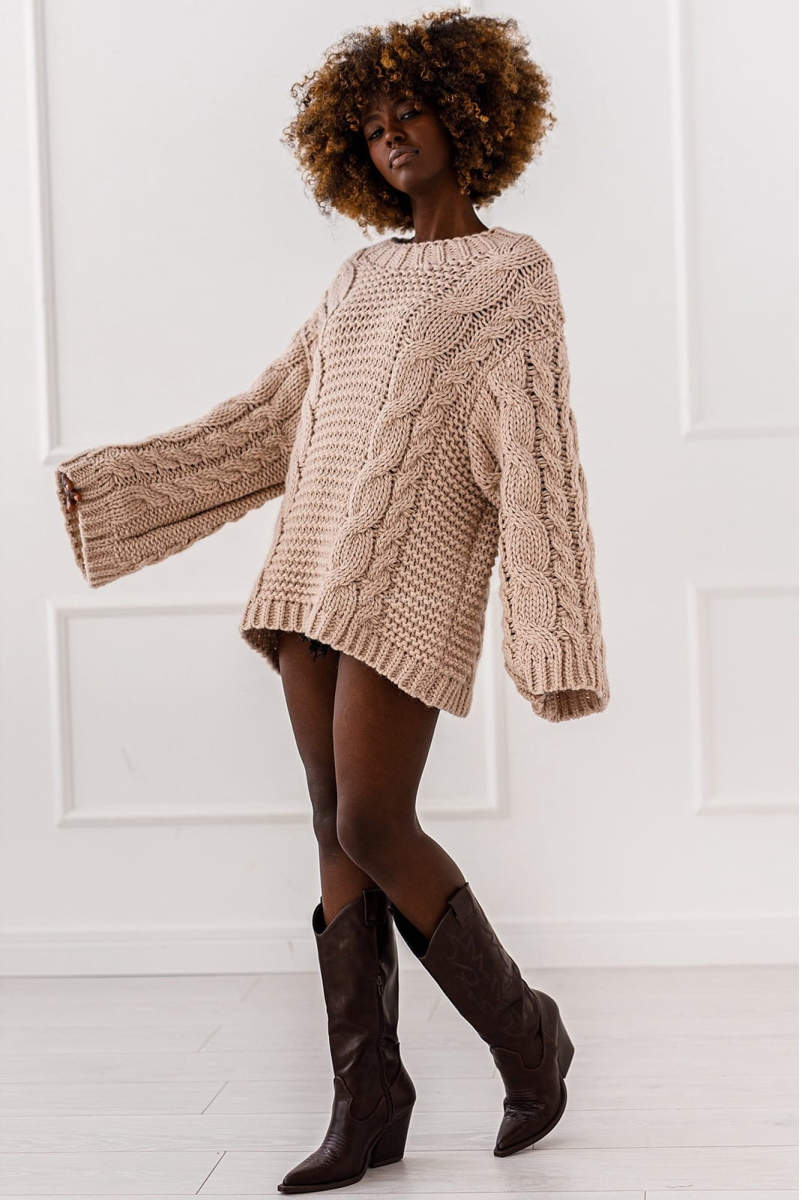 Sweter Warkocz o grubym splocie Miss City beżowy