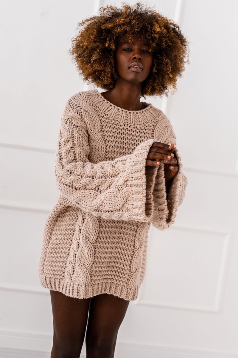 Sweter Warkocz o grubym splocie Miss City beżowy