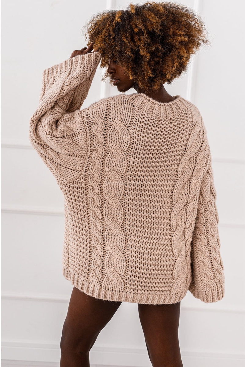 Sweter Warkocz o grubym splocie Miss City beżowy