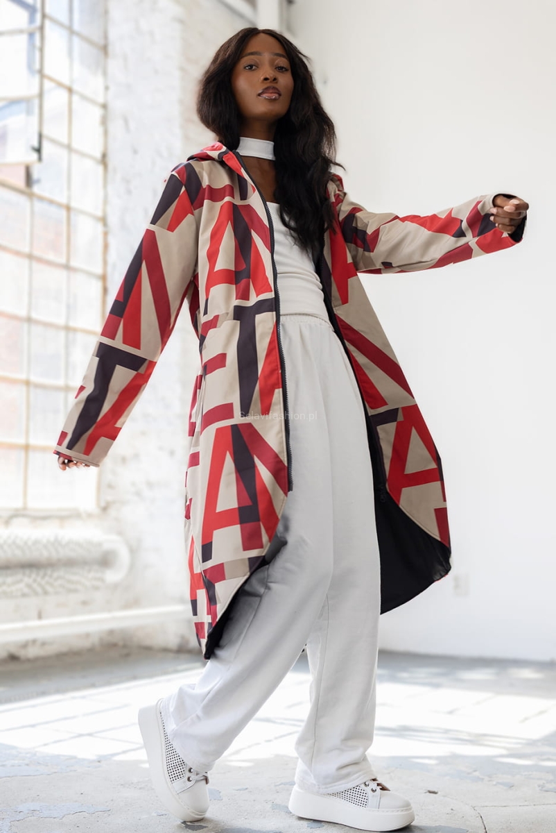 Długa kurtka Text softshell z kapturem beżowa