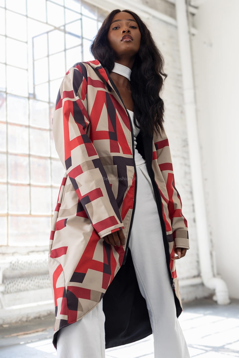 Długa kurtka Text softshell z kapturem beżowa