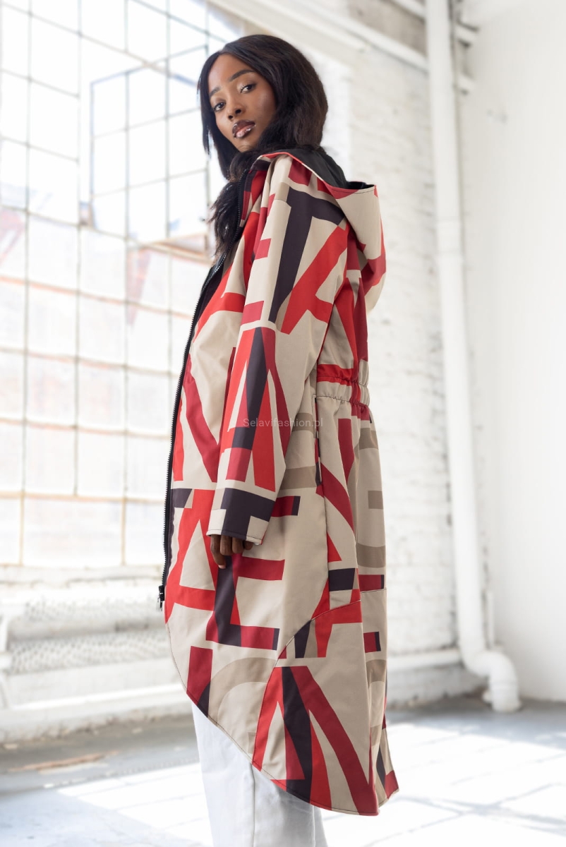 Długa kurtka Text softshell z kapturem beżowa