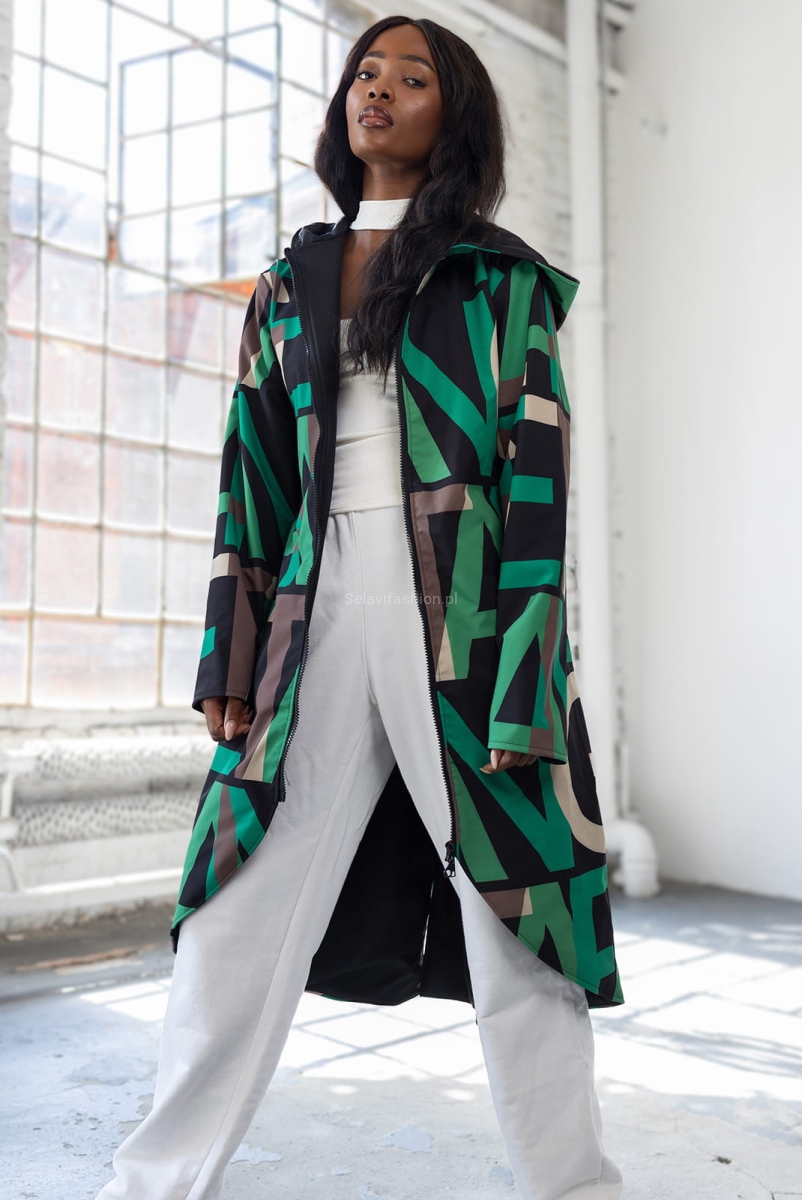 Długa kurtka Text softshell z kapturem zielona