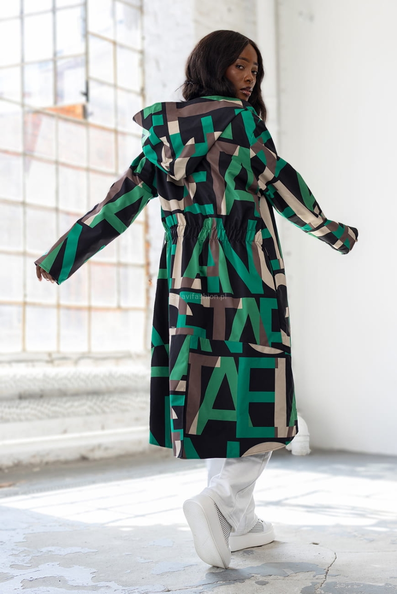 Długa kurtka Text softshell z kapturem zielona