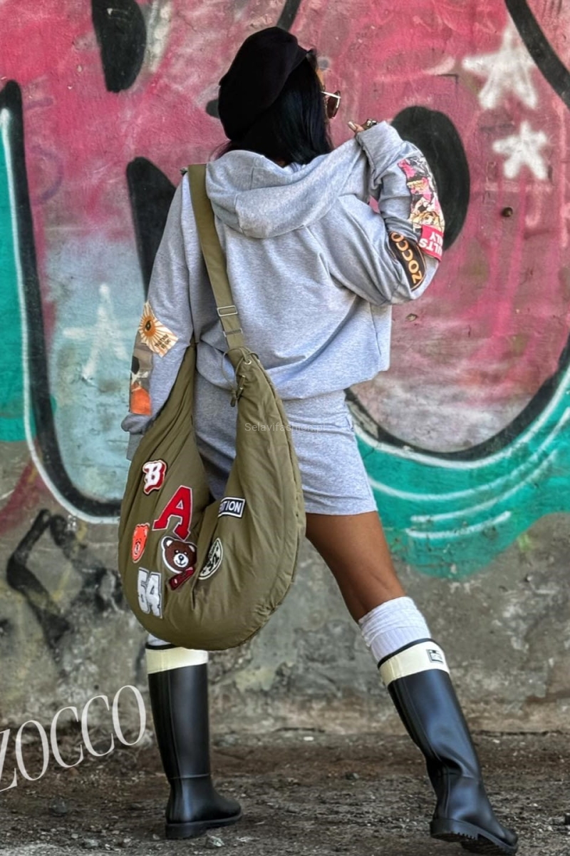 Bawełniany komplet z naszywkami bluza i spódnica Zocco szary