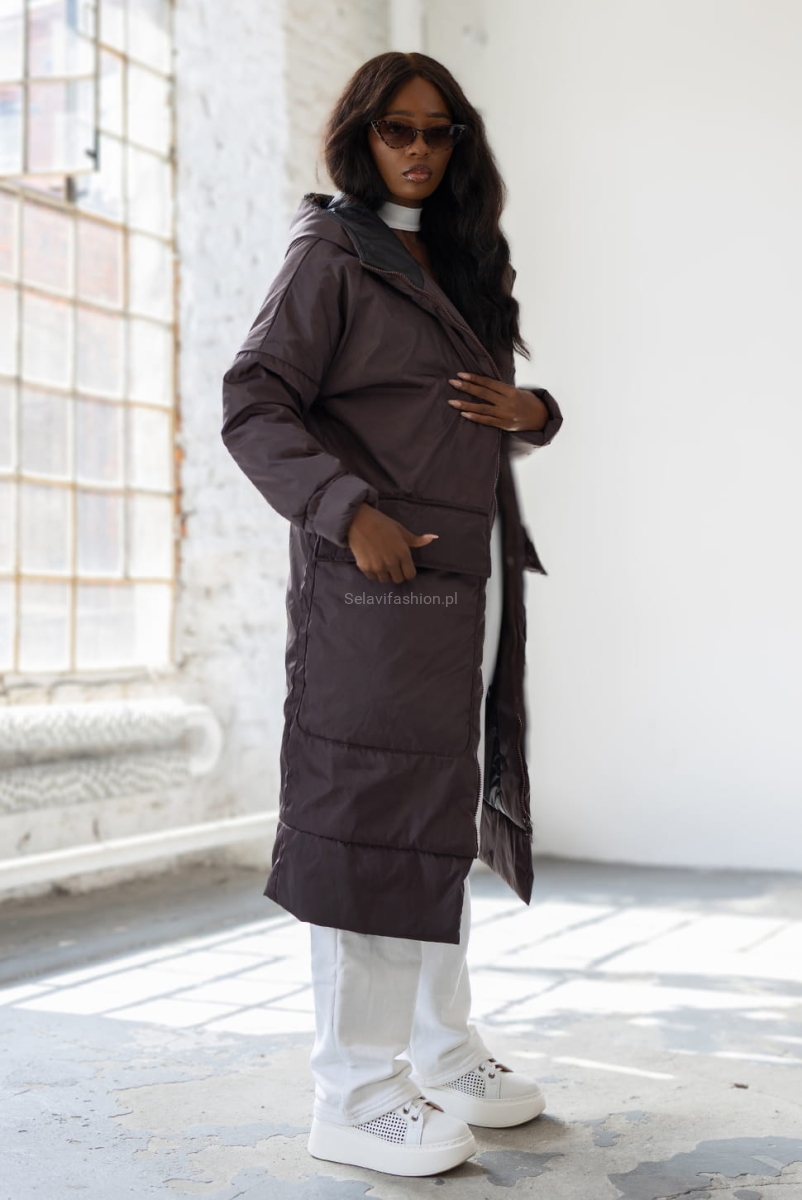 Ocieplana kurtka płaszcz z dużymi kieszeniami LaDonna brązowa