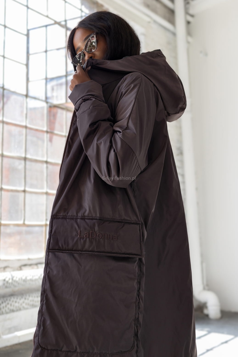 Ocieplana kurtka płaszcz z dużymi kieszeniami LaDonna brązowa