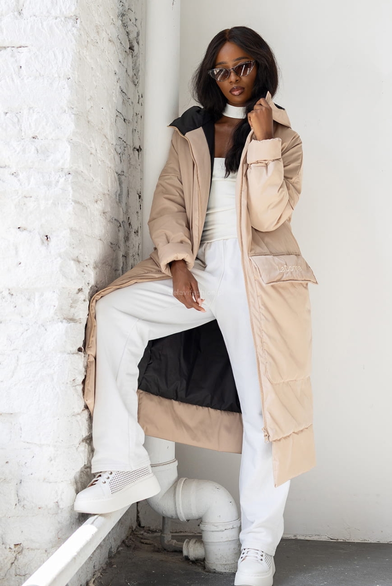 Ocieplana kurtka płaszcz z dużymi kieszeniami LaDonna beżowy