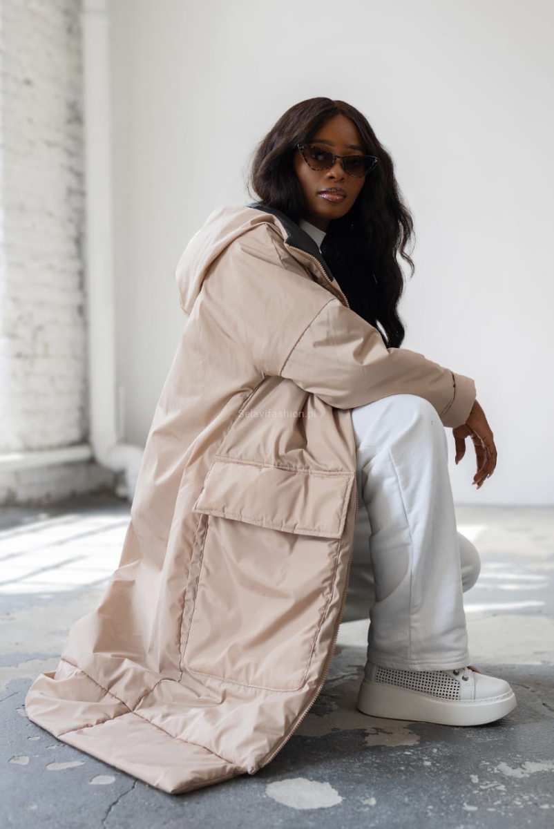 Ocieplana kurtka płaszcz z dużymi kieszeniami LaDonna beżowy